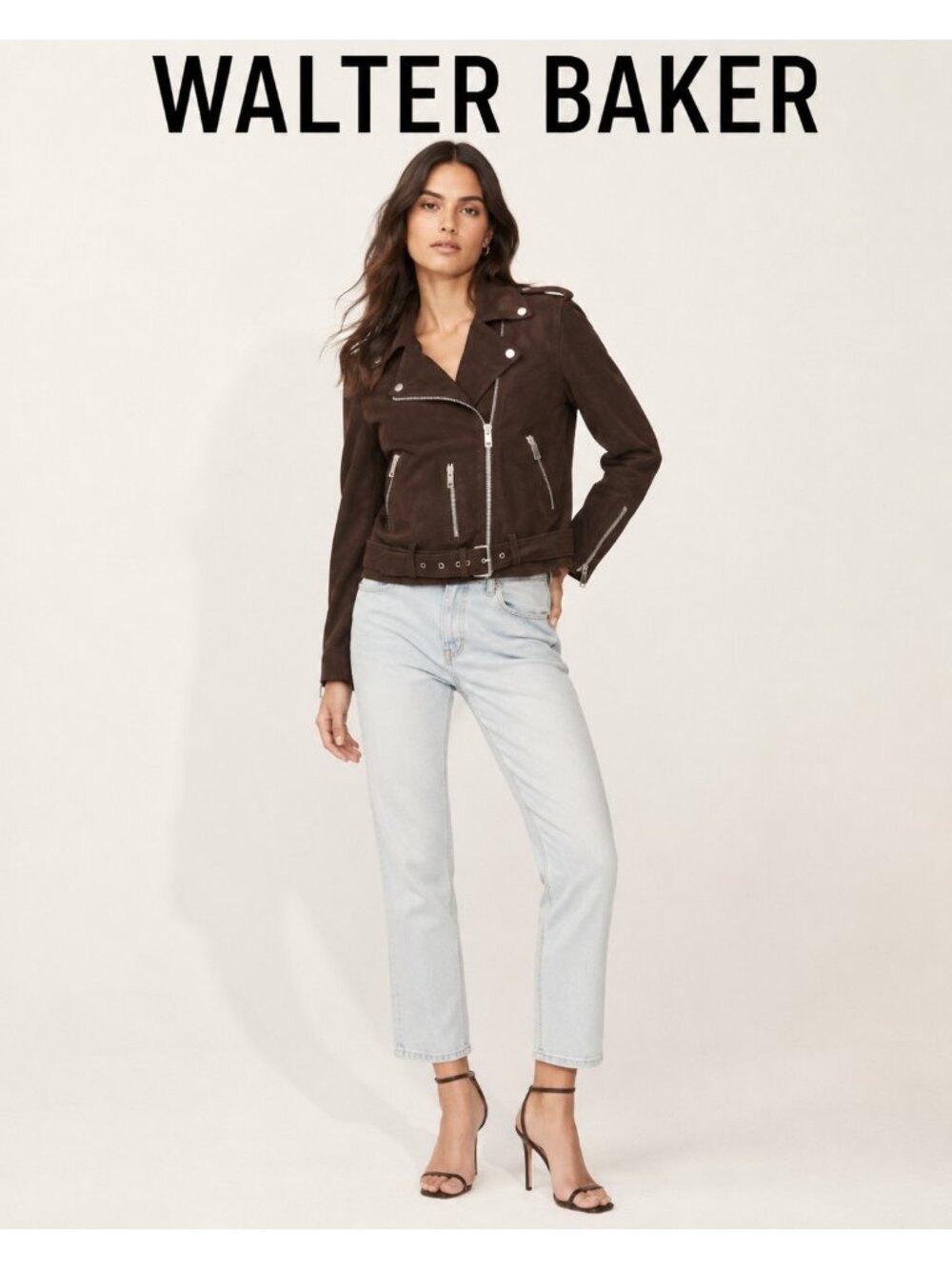 Walter Baker Women’s S Brown Lamb Suede Leather Moto Biker Jacket Belted